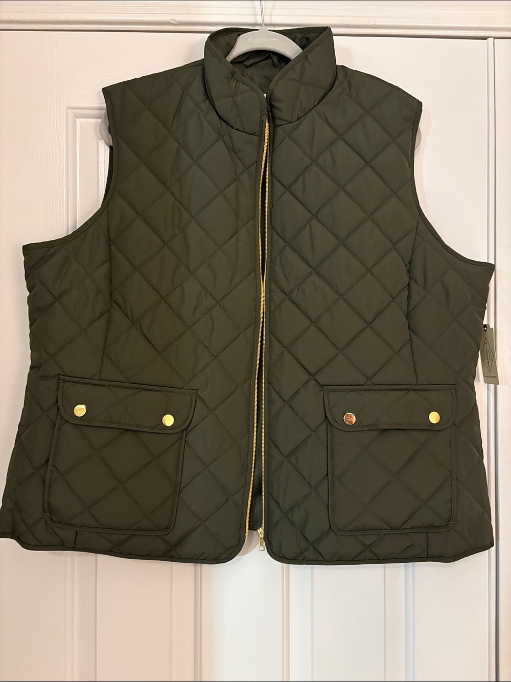 jcpenney Oregano Quilted Vest with Gold Hardware